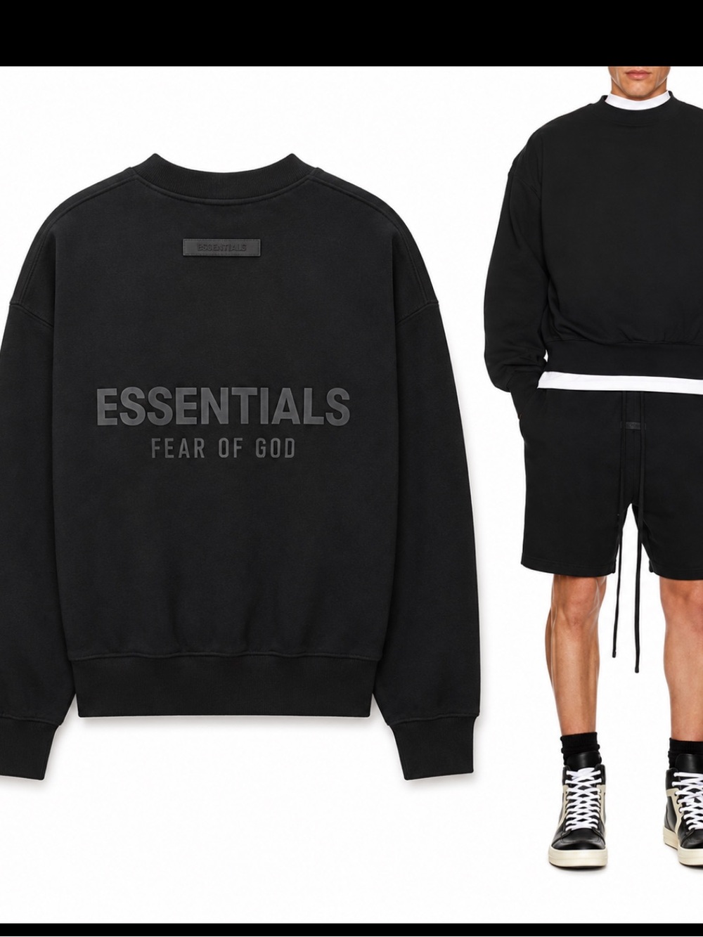 Fear of God Essentials Black Crewneck Sweatshirt w/  Back Logo oversized plush